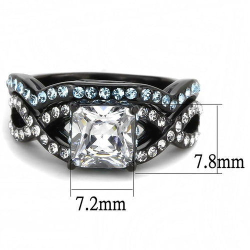 DSR 3457 - IP Black(Ion Plating) Stainless Steel Ring with AAA Grade CZ
