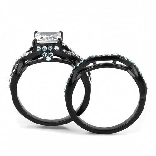 DSR 3457 - IP Black(Ion Plating) Stainless Steel Ring with AAA Grade CZ