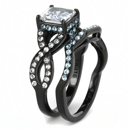 DSR 3457 - IP Black(Ion Plating) Stainless Steel Ring with AAA Grade CZ