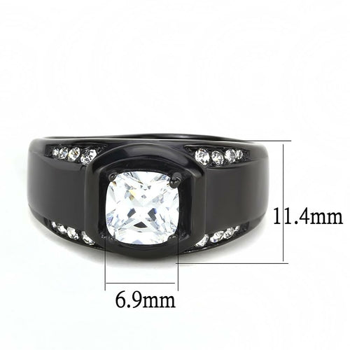 DSR 3467 - IP Black(Ion Plating) Stainless Steel Ring with AAA Grade CZ