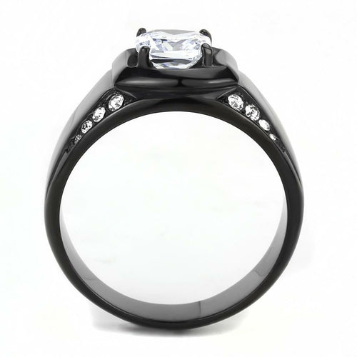 DSR 3467 - IP Black(Ion Plating) Stainless Steel Ring with AAA Grade CZ