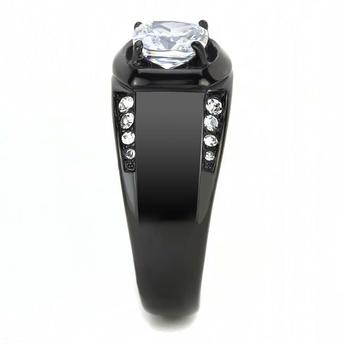 DSR 3467 - IP Black(Ion Plating) Stainless Steel Ring with AAA Grade CZ