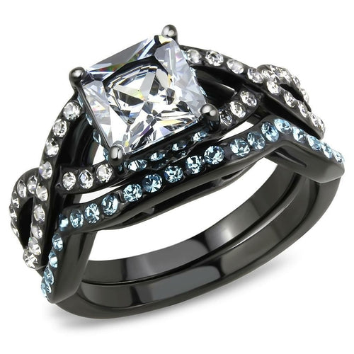 DSR 3457 - IP Black(Ion Plating) Stainless Steel Ring with AAA Grade CZ