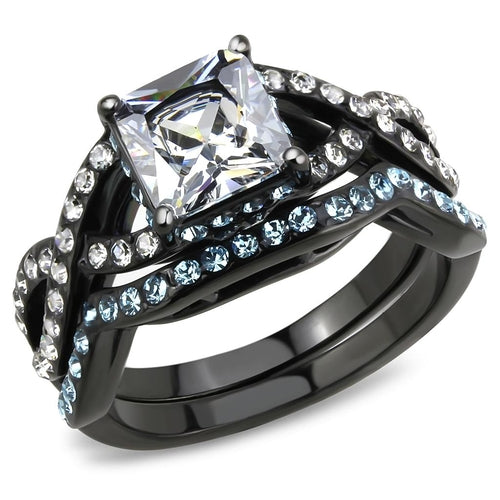 DSR 3457 - IP Black(Ion Plating) Stainless Steel Ring with AAA Grade CZ