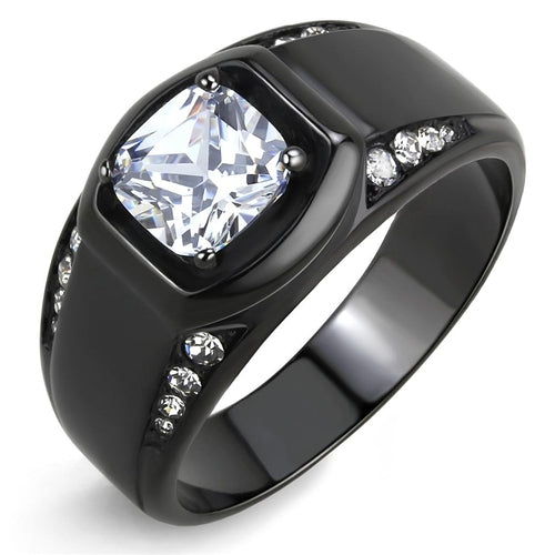 DSR 3467 - IP Black(Ion Plating) Stainless Steel Ring with AAA Grade CZ