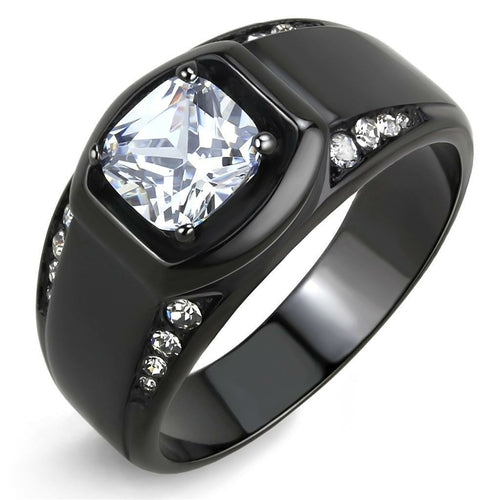 DSR 3467 - IP Black(Ion Plating) Stainless Steel Ring with AAA Grade CZ